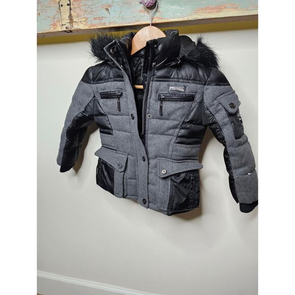 Coogi Gray/Black Wool Blend Hooded Girls Peacoat size 4 - Picture 2 of 13